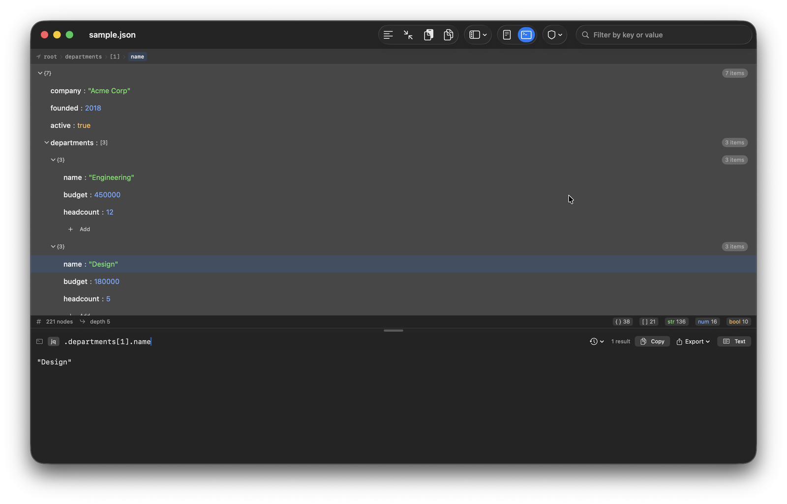 Source view showing syntax-highlighted JSON text